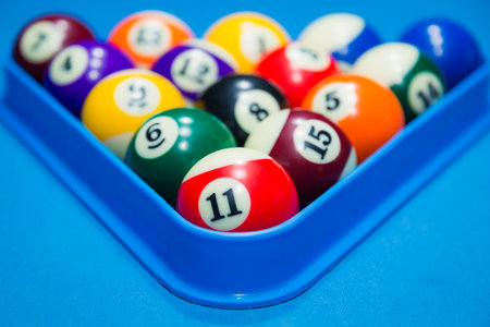 Close up on set of billiard balls in triangle