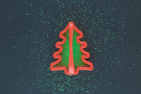 Christmas tree shape cookie cutter minimal concept flat layの写真素材