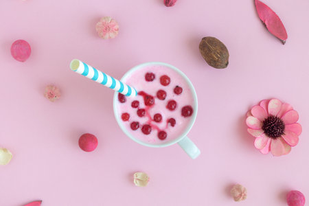 Fresh smoothie on natural pattern background minimal creative conceptの写真素材