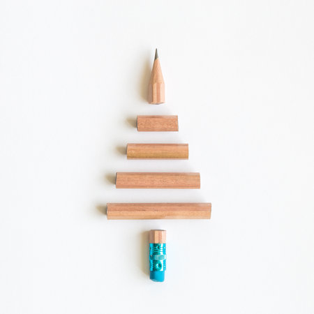 Christmas tree made of pencil minimal holiday creative concept.の写真素材