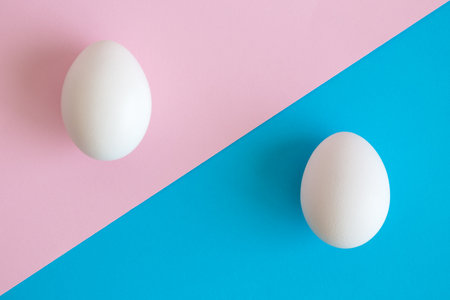 High angle view of eggs on colorful background abstract.の写真素材