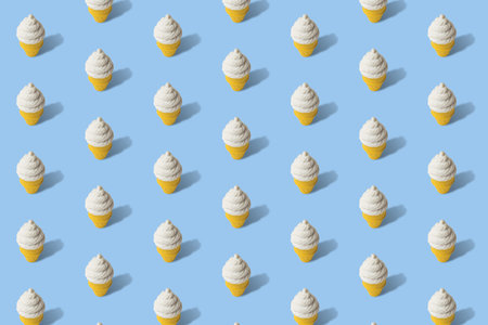 Ice cream in cone summer pattern on blue background minimal creative concept.の写真素材