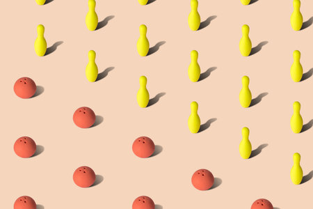 Bowling balls and skittles game set pattern minimal creative concept.の写真素材