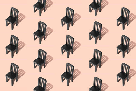 Empty chairs pattern on pastel background minimal creative concept.の写真素材