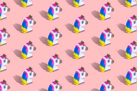 Unicorn head seamless pattern on pastel pink background minimal creative concept.の写真素材