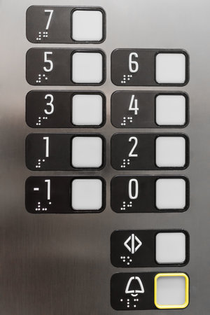 Close up of elevator control panel buttons.の写真素材