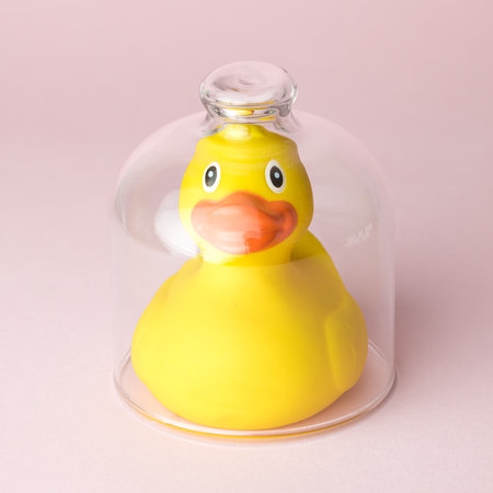 Rubber duck in quarantine coronavirus minimal creative concept.の写真素材