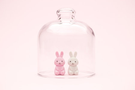 Bunnies in quarantine minimal creative easter 2020 coronavirus pandemic concept.の写真素材