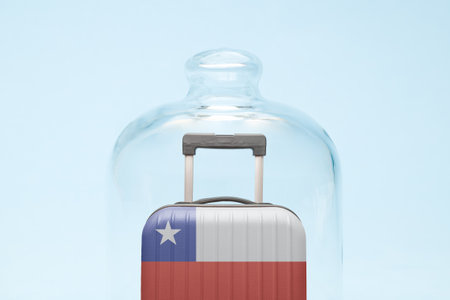 Suitcase with Chile flag design in quarantine minimal creative coronavirus travel restriction concept.の写真素材