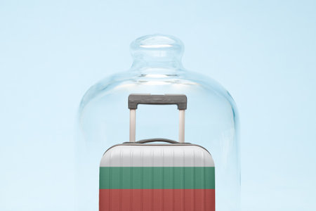 Suitcase with Bulgarian flag design in quarantine minimal creative coronavirus travel restriction concept.の写真素材