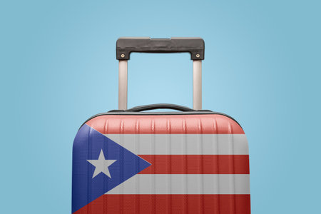 Suitcase with Puerto Rican flag design travel South America concept.の写真素材