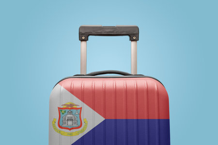 Suitcase with Sint Maarten flag design travel Caribbean America concept.の写真素材