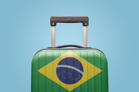 Suitcase with Brazilian flag design travel South America concept.の写真素材
