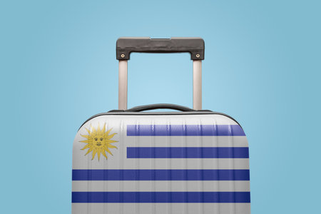 Suitcase with Uruguayan flag design travel South America concept.の写真素材