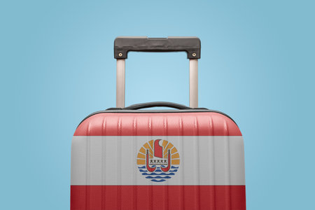 Suitcase with French Polynesia flag design travel America concept.の写真素材