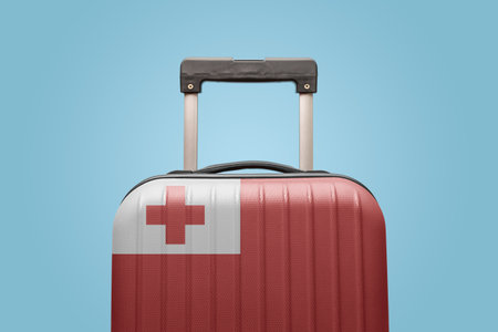 Suitcase with Tonga flag design travel America concept.の写真素材