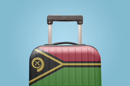 Suitcase with Vanuatu flag design travel America concept.の写真素材