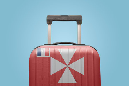 Suitcase with Wallis & Futuna flag design travel America concept.の写真素材