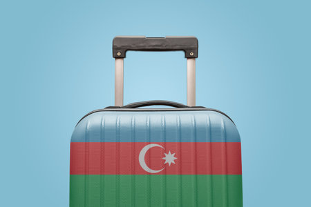 Suitcase with Azerbaijan flag design travel Asia concept.の写真素材