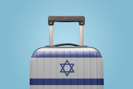 Suitcase with Israeli flag design travel Asia concept.の写真素材