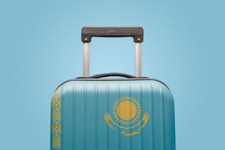 Suitcase with Kazakhstan flag design travel Asia concept.の写真素材