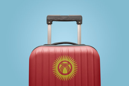 Suitcase with Kyrgyzstan flag design travel Asia concept.の写真素材