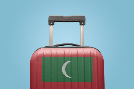 Suitcase with Maldives flag design travel Asia concept.の写真素材