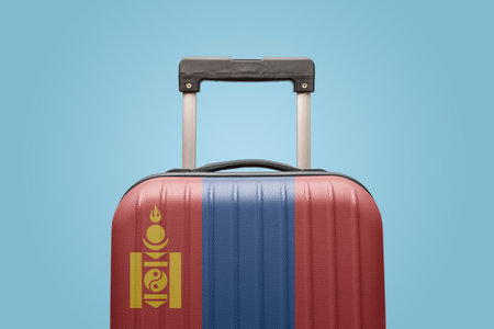 Suitcase with Mongolian flag design travel Asia concept.の写真素材