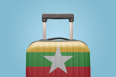 Suitcase with Myanmar flag design travel Asia concept.の写真素材