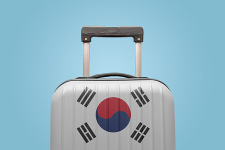 Suitcase with South Korean flag design travel Asia concept.の写真素材