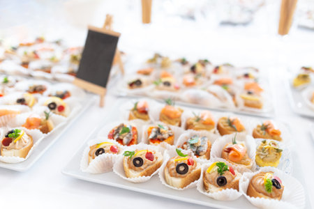 Fresh appetizers on plate. Food and event concept. Space for copy.の写真素材