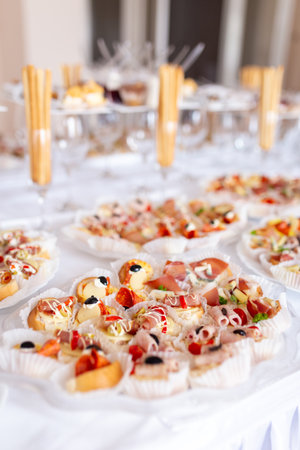 Fresh appetizers on plate. Food and event concept. Space for copy.の写真素材