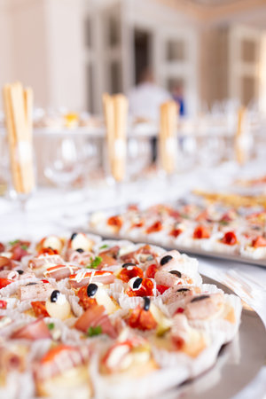 Close up of various canapes in plate.の写真素材