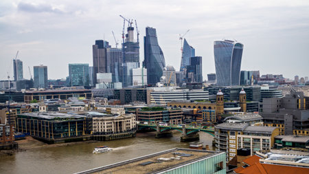 London in the spring. View on business modern district.U.K.の写真素材