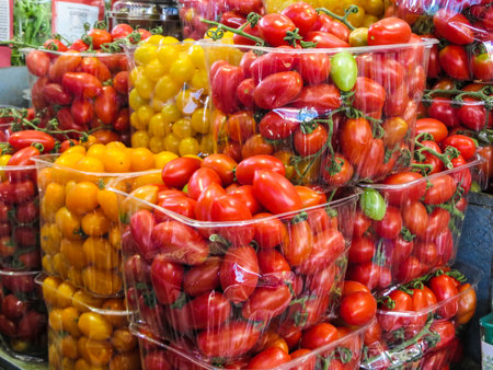 Fresh fruits and vegetables sold at the street market in Israelの写真素材