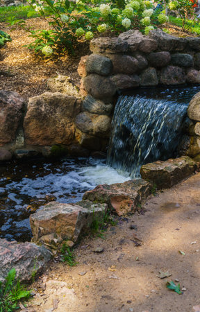 A small cascade of water on the Bastion Hill in Riga. Latvia.の写真素材