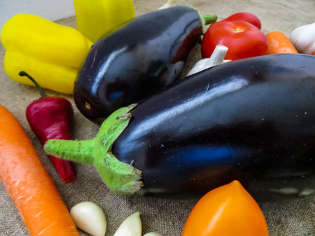 Fresh eggplant with vegetables.の写真素材