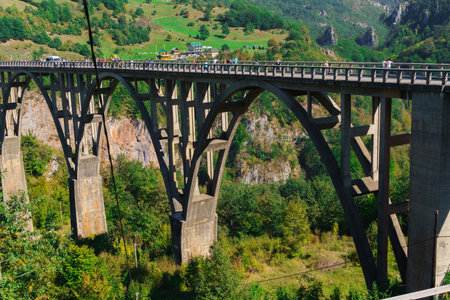 Concrete arch bridge Durdevitsa-Tara across the Tara river canyon in Montenegro.の写真素材