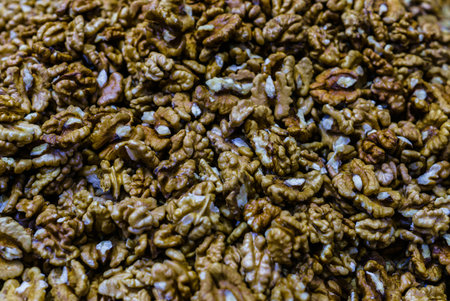 Peeled walnuts. View from above. Organic food
