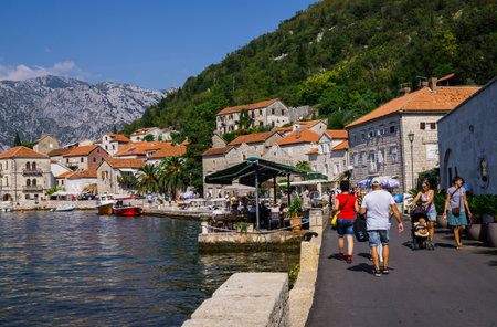 Beautiful view of the embankment of Perast, on the coast of Kotor Bay in Montenegro. September 22,...