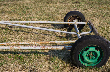 Old equipment for agricultural work in the field. On the farmの写真素材