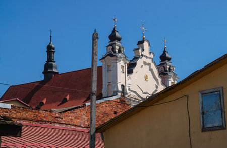 Pinsk, Belarus, August 26, 2019.The bell tower and the building of the Assumption Cathedral of the Blessed Virgin Mary in Pinskのeditorial素材