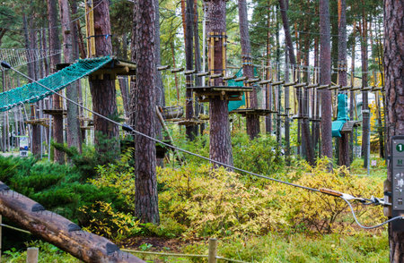 Obstacle course in a city park for children and adults, in Jurmala in Latviaの写真素材