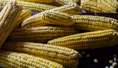 Yellow ears of corn against a dark background