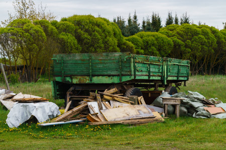 Rural life. Old trailer and different things in the Latvian outback, May 2020の写真素材