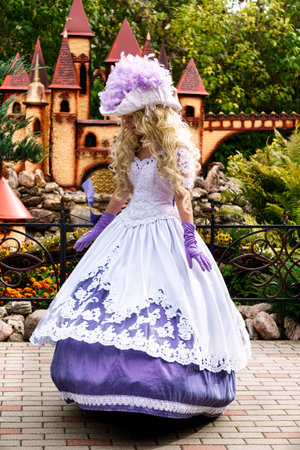 Young lady in a luxurious vintage dress.Puppet Museum, July 2020 in Preili, Latvia.のeditorial素材