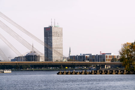 A cable-stayed bridge over the Daugava River in Riga, Latvia, 22 September 2020のeditorial素材