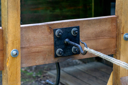 Manual machine for weaving ropes. Raw materials from linden bark for weaving ropes.