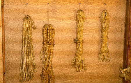 Samples of hand-woven ropes using ancient technology.の写真素材
