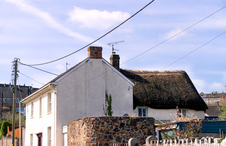 Thatched Roofs in England, State of Devon, Creditonの写真素材